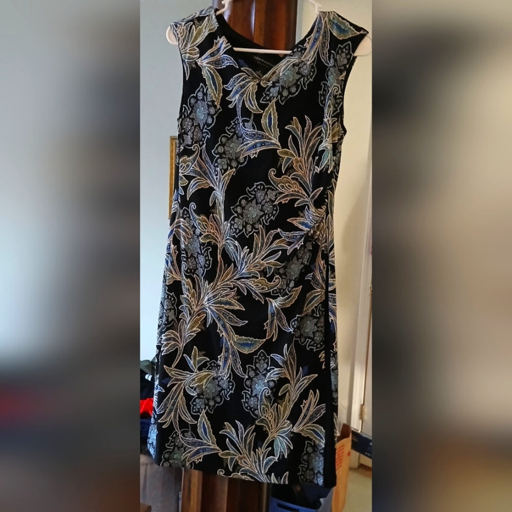 Connected Apparel Black Silver Sheath Dress V-neck Sleeveless